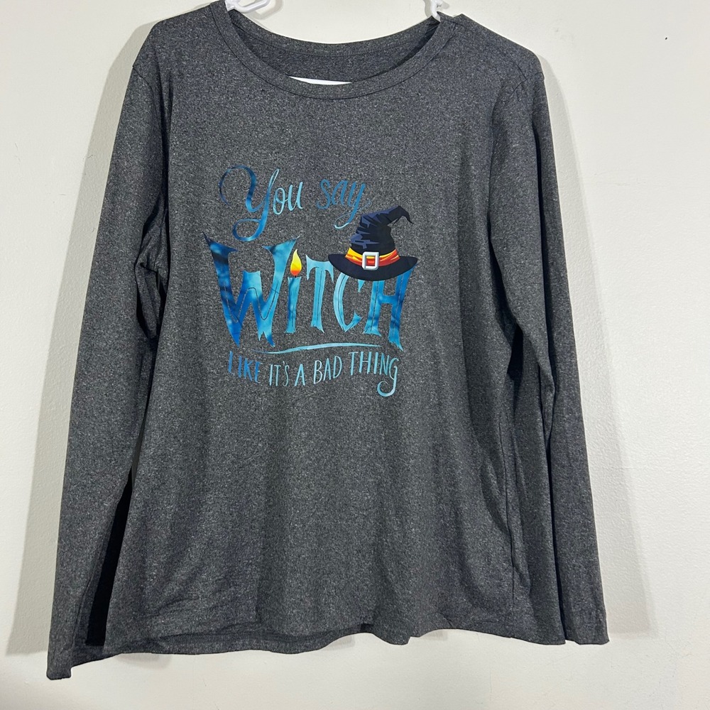 Witch Like A Bad Thing Top Halloween Long Sleeve Gray Women's Size L